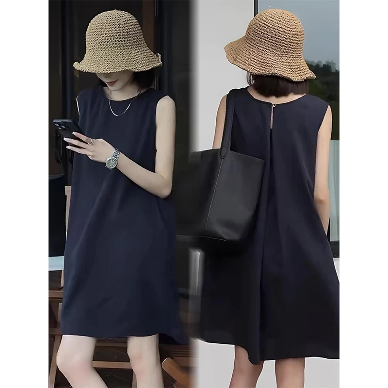 法式无袖连衣裙女2025新款夏季小个子穿搭气质宽松高级感休闲短裙