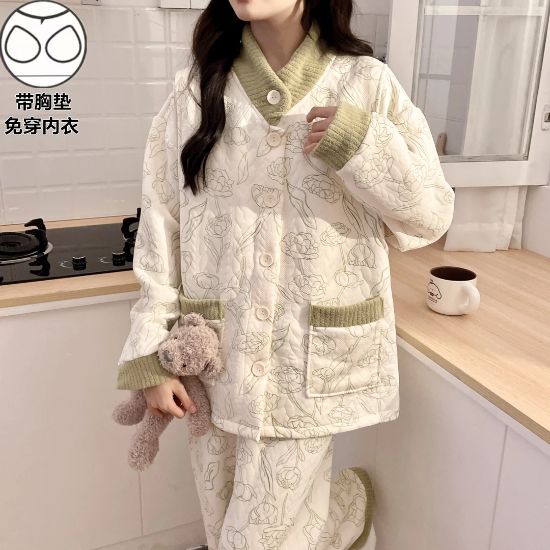 【秋冬加厚】空气棉月子服孕妇哺乳睡衣产后保暖家居服套装外穿