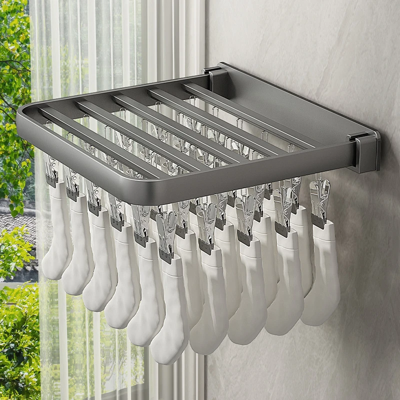 折叠晾衣架多夹子壁挂晒袜子神器家用阳台防风内衣内裤婴儿袜子架