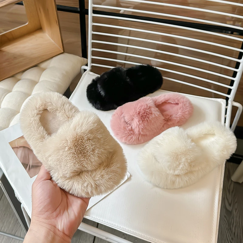 女童毛毛拖鞋2023秋冬新款防滑室内儿童棉拖鞋女孩居家外穿一字拖