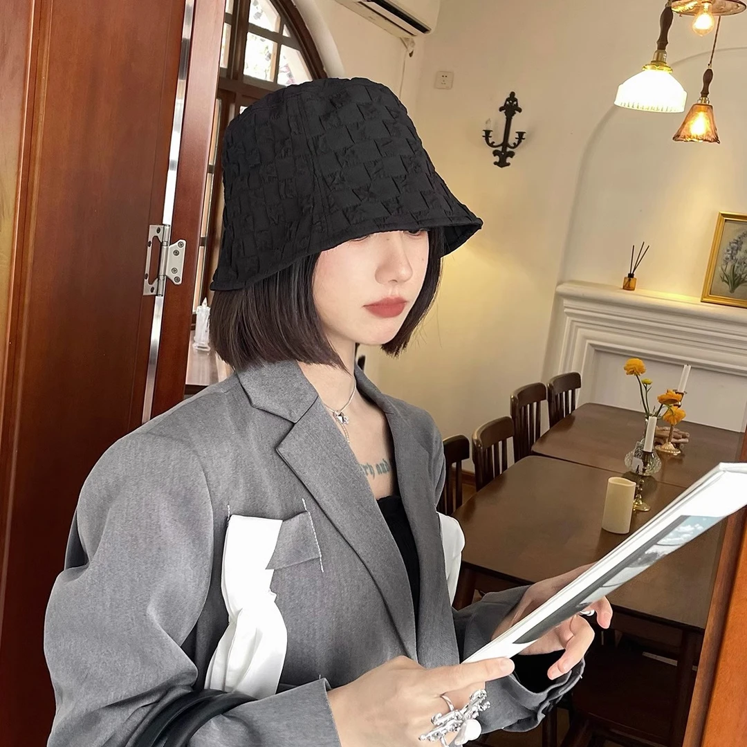 泡泡格子渔夫帽假发短发仿真人发自然女秋季薄款素颜遮脸防晒时尚