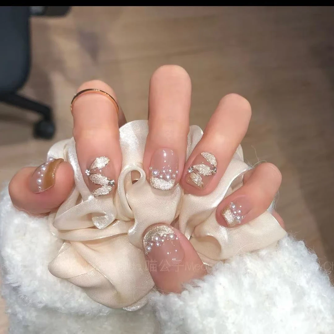 喵公子【茶雾少女】纯手工穿戴甲可拆卸美甲光疗甲