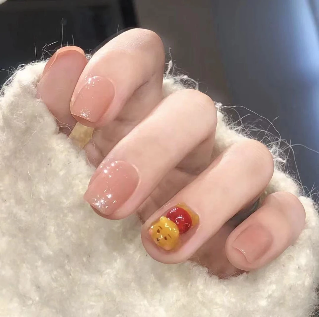 喵公子【维尼熊】纯手工穿戴甲可拆卸美甲光疗甲