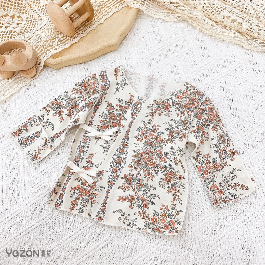雅赞【半背衣】宝宝新生儿长袖印花碎花新生儿清凉夏季婴幼儿家居服