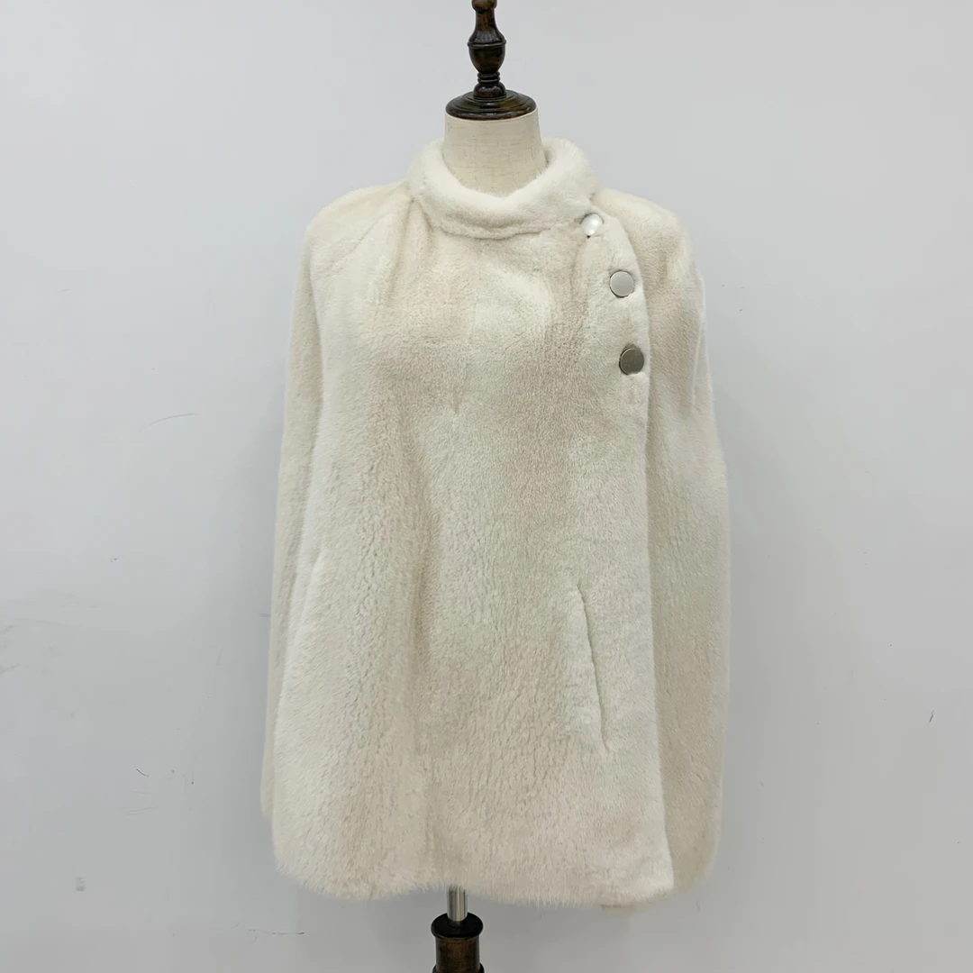 Y1806 气质时尚休闲简约百搭冬季宽松斗篷中长款女士水貂皮草女款