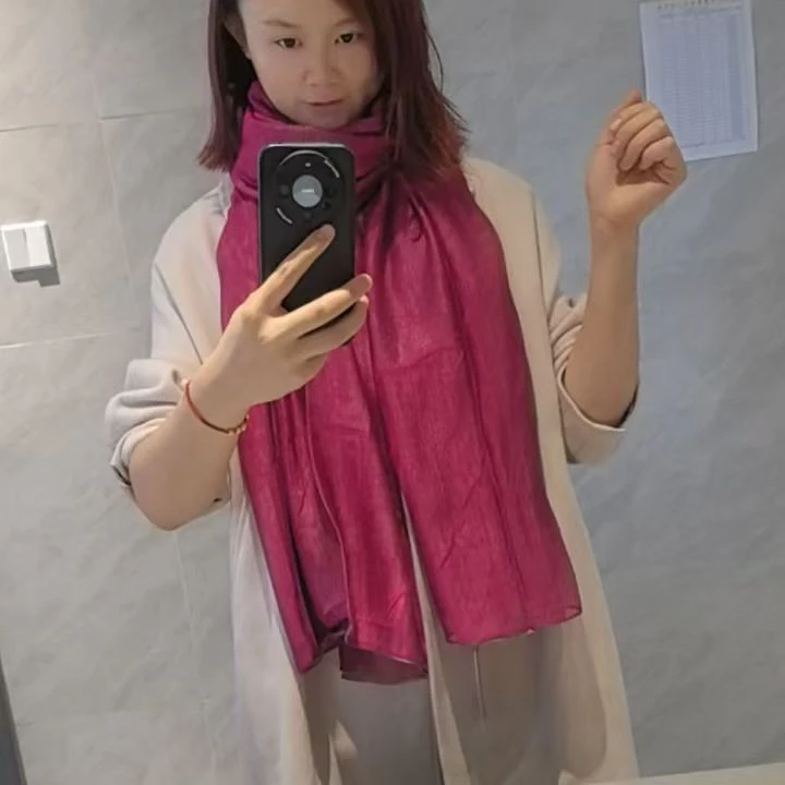 C111 玫红双层 桑蚕丝羊毛围巾时尚 百搭围巾 70*200 C