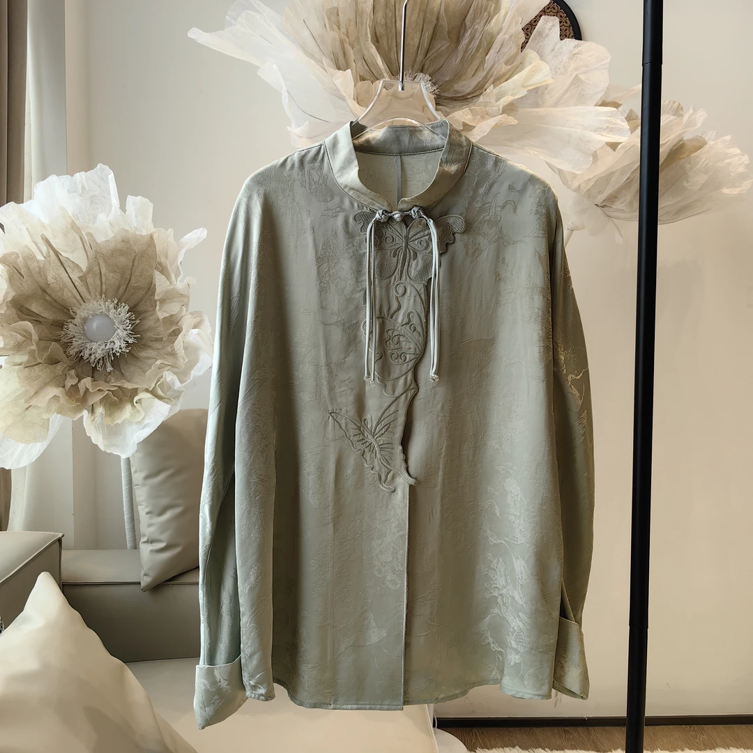 24117226新中式国风重工暗纹提花刺绣上衣女士