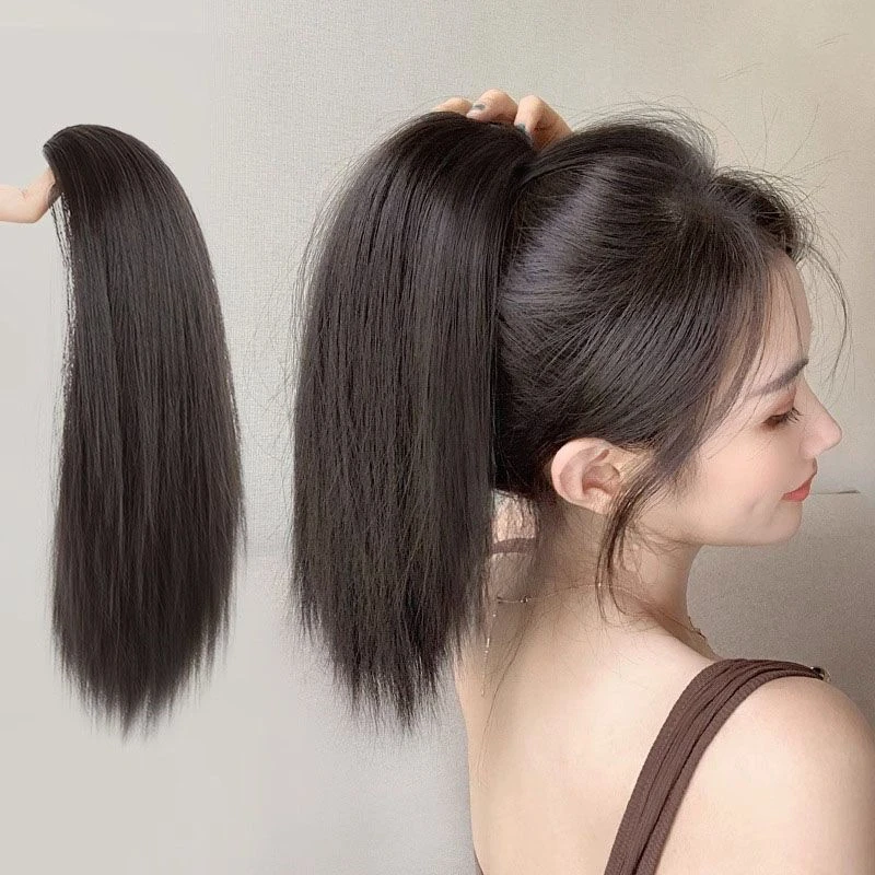 新款抓夹式气质长直发逼真自然高马尾网红中短直发高扎蓬松辫子女