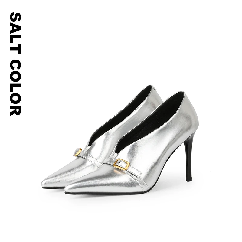 Saltcolor 尖头深口皮带扣细跟单鞋女高跟鞋百搭气质简约