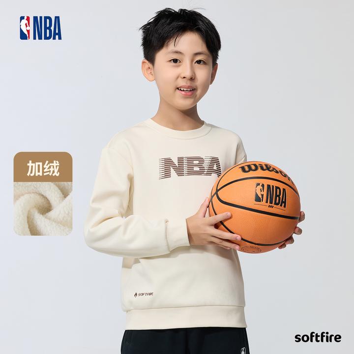 NBA联名款SOFTFIRE童装冬季加绒卫衣大童款运动透气2025新款保暖