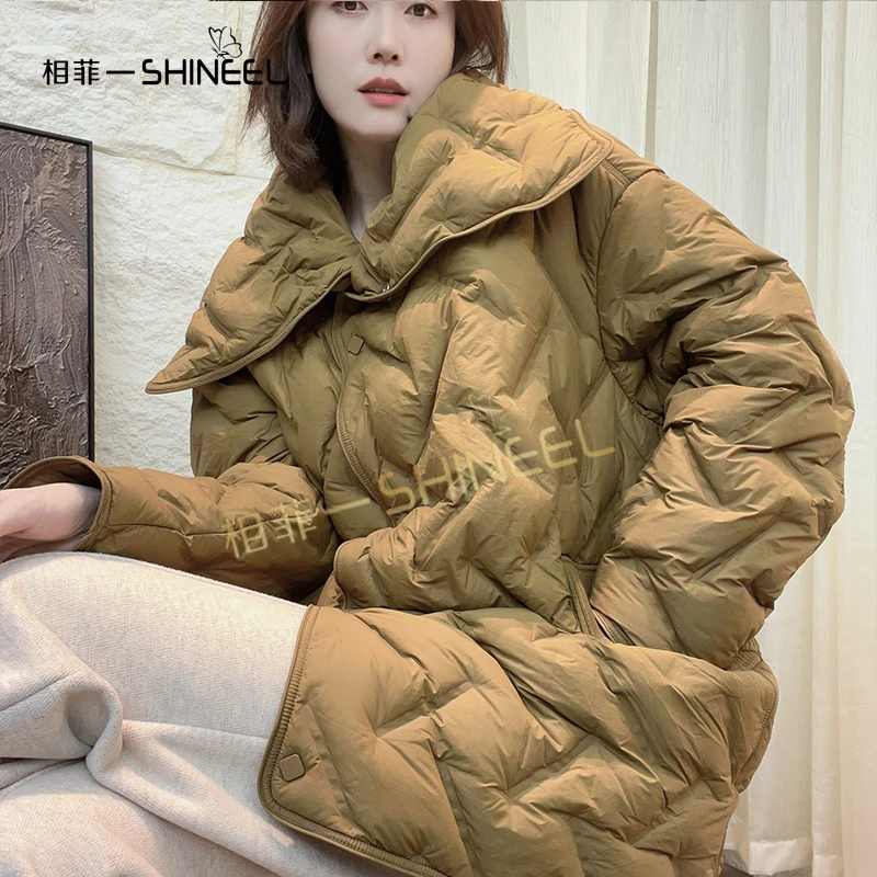 相菲一冬季新款重工羽90白鸭绒宽松休闲韩版时尚轻薄菱格显瘦百搭