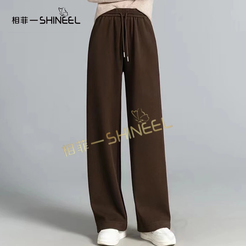 相菲一2023秋冬季新款美拉德醋酸羊绒针织垂感直筒阔腿裤加绒加厚