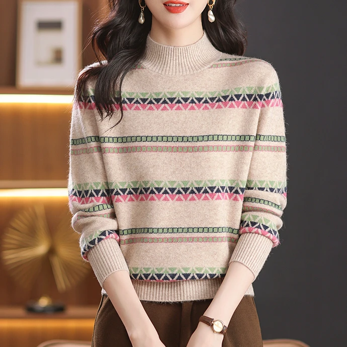2025秋冬女装半高领爆款条纹百搭保暖内搭打底衫圆领加厚精致上衣