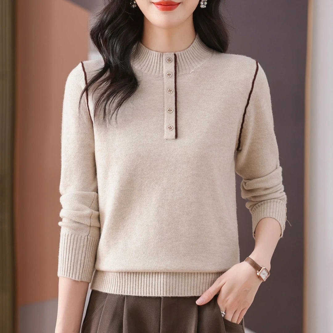 2024秋冬女装半高领毛衣套头爆款纯色宽松加厚保暖内搭打底衫百搭