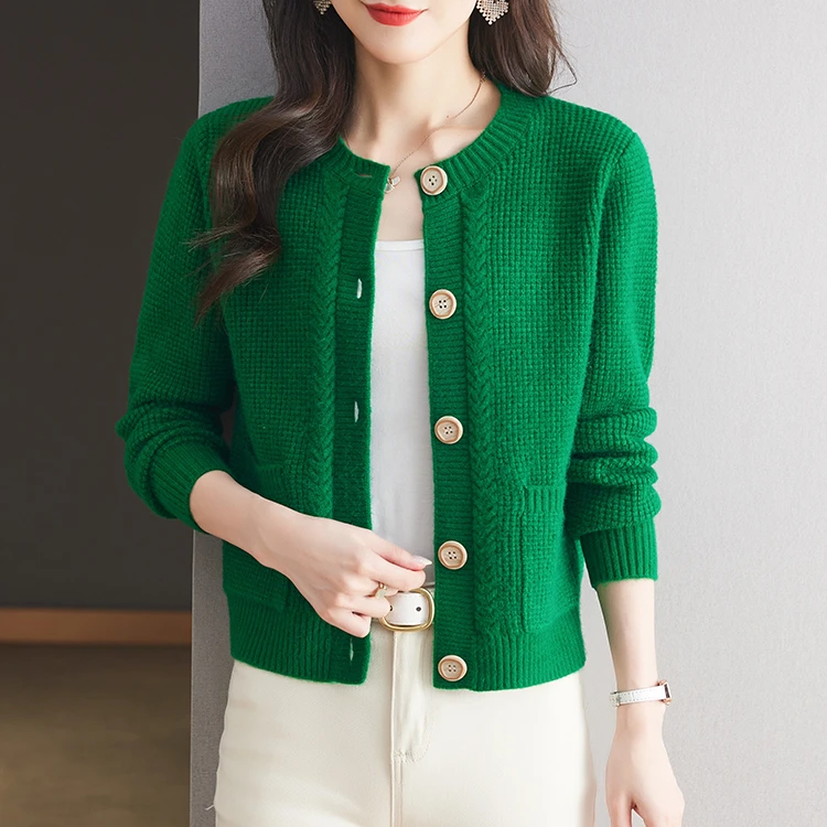 【绵羊毛】洋气2024秋款女装百搭宽松开衫小外搭精致上衣长袖针织衫