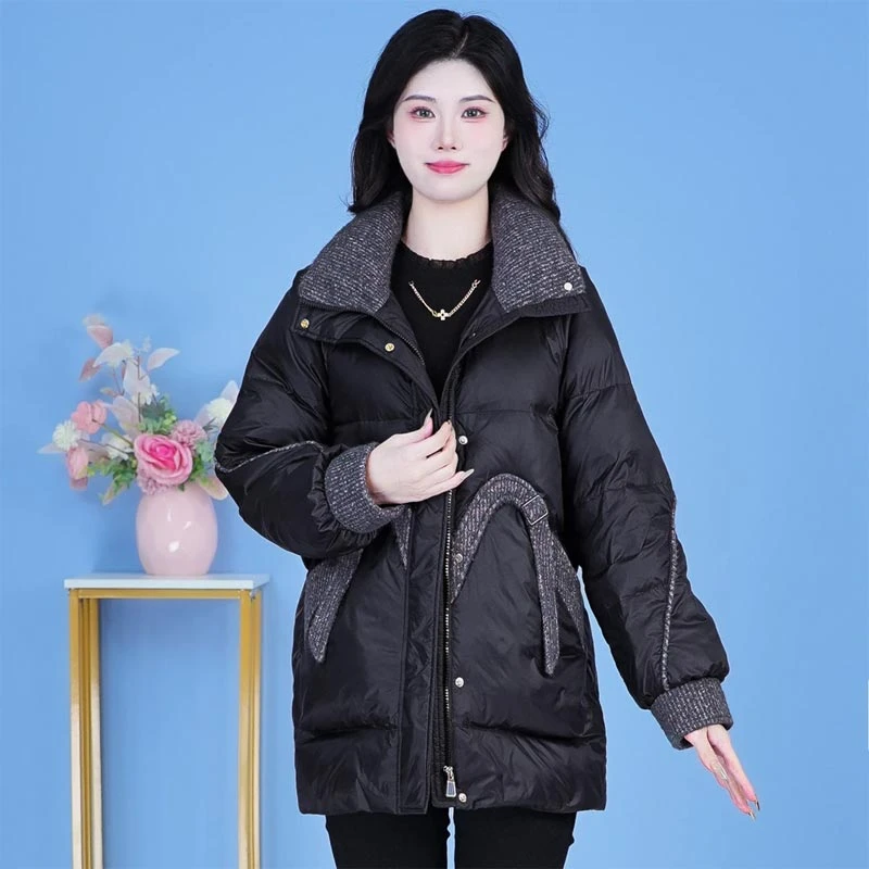 小众高级感拼接保暖棉服女秋冬季2025新款加厚防风中长款棉衣外套