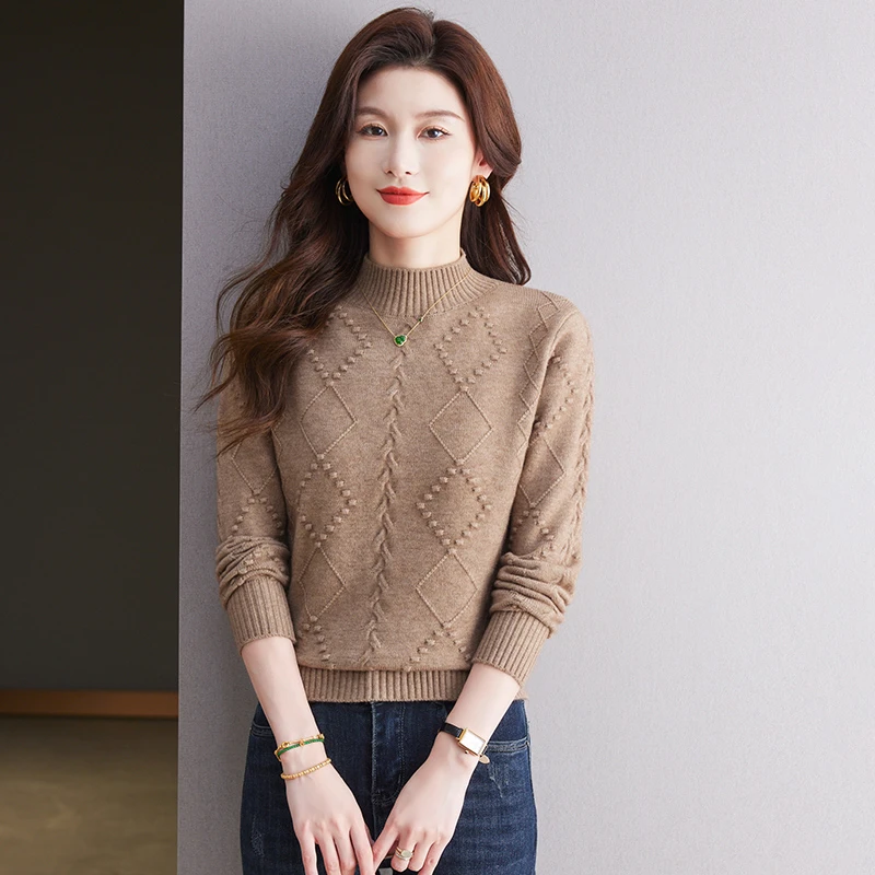 冬季新款半高领加厚保暖毛衣女士洋气百搭宽松针织打底衫套头上衣