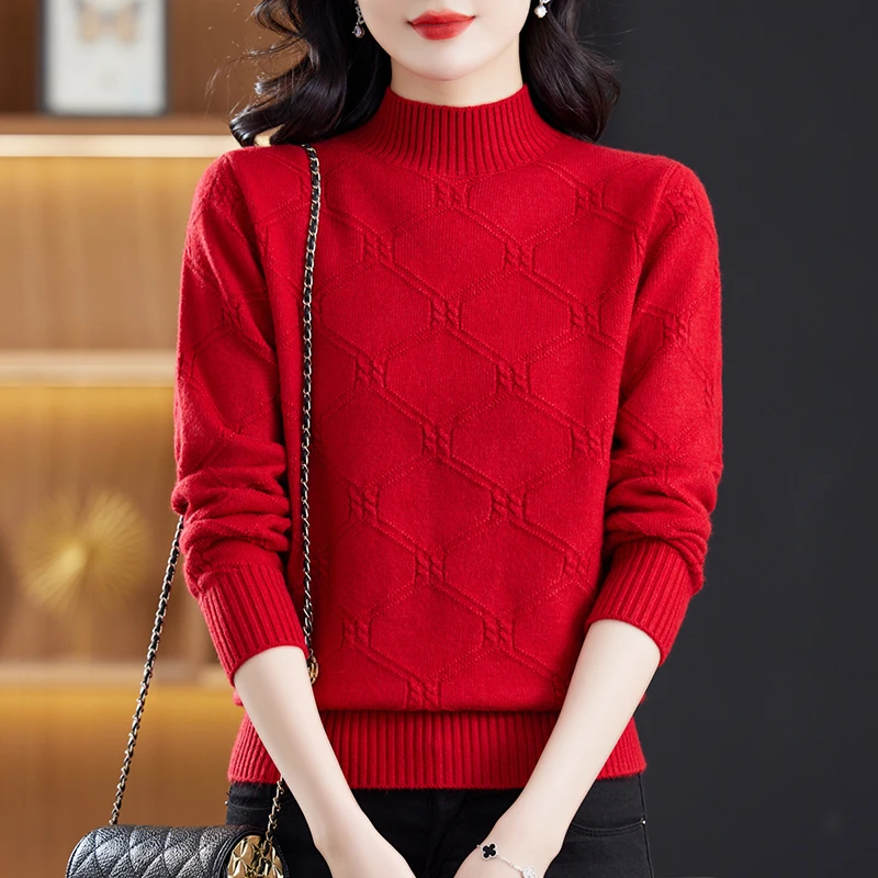 秋冬洋气百搭套头半高领针织毛衣时尚宽松保暖打底上衣长袖针织衫