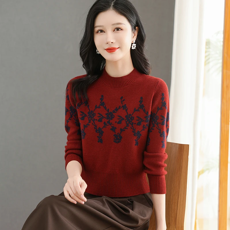 2024冬季新款加厚保暖半高领针织衫女洋气百搭宽松显瘦打底衫短款