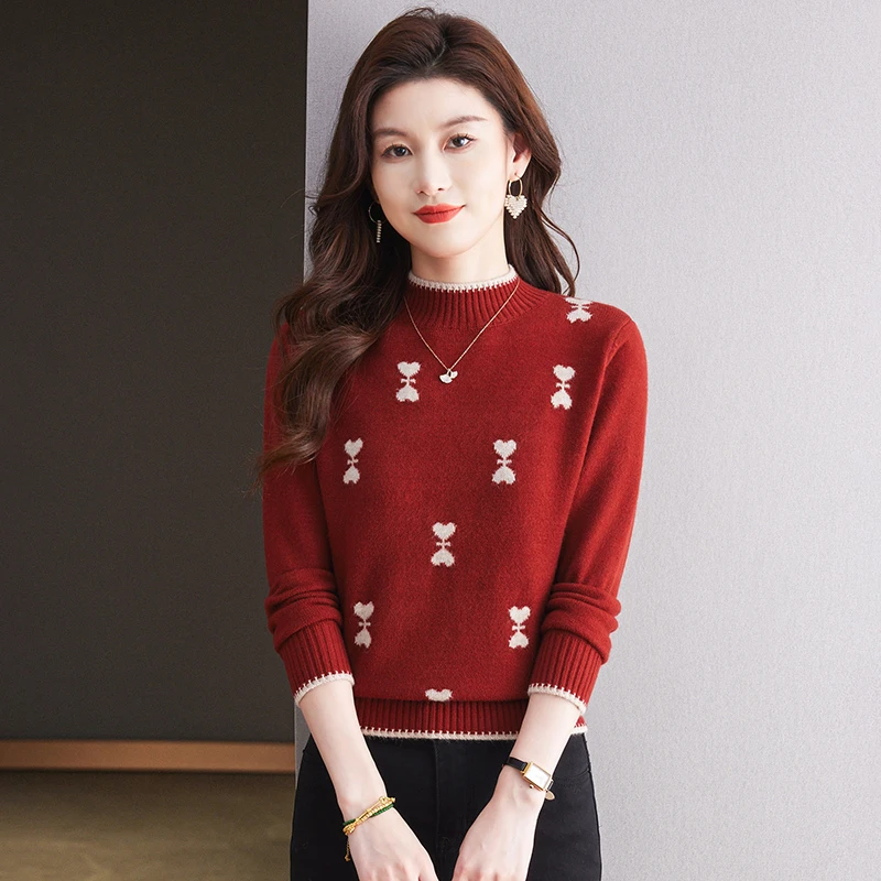 2024冬季新款加厚保暖半高领针织衫女洋气百搭宽松显瘦厚款打底衫