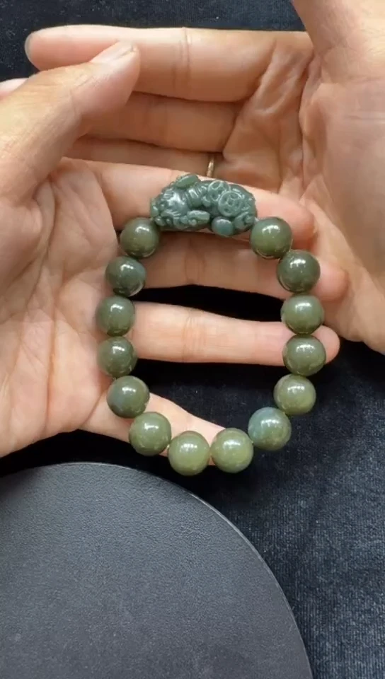 手链未镶嵌和田玉808和田玉碧玉卡12皮丘手串