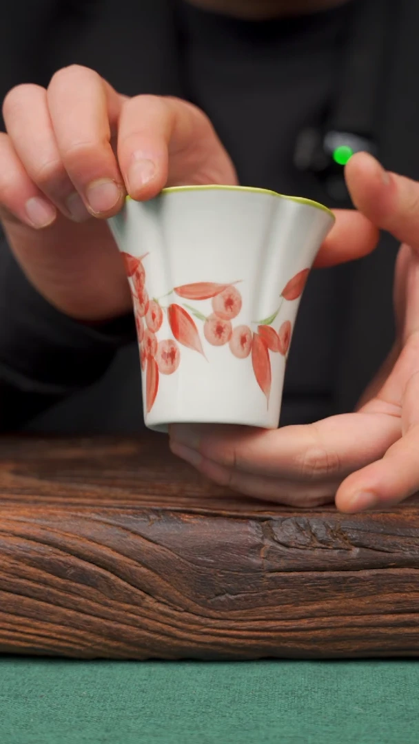 【闪购商品】瓷片红果果花5口景德镇手绘釉下彩