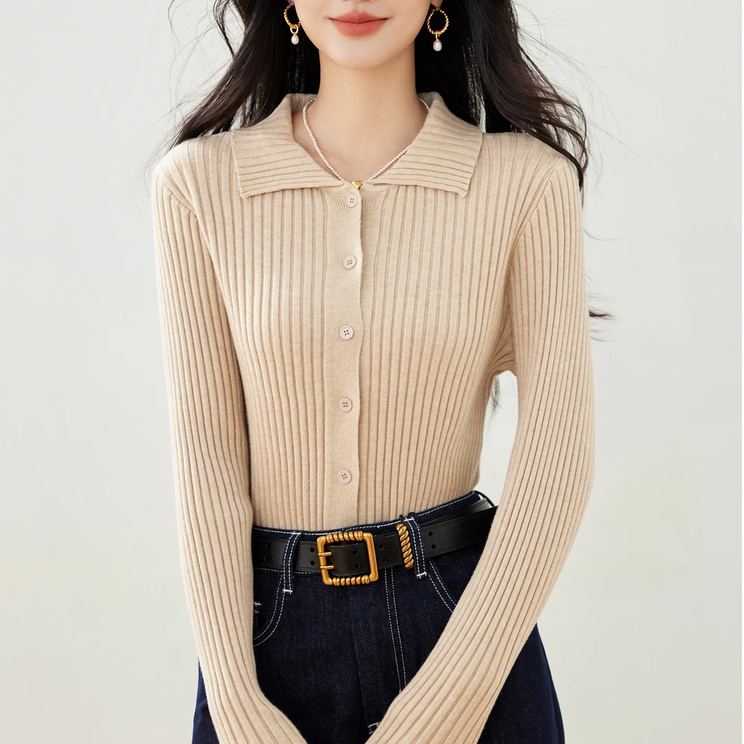 针织开衫女秋季穿搭Polo领小外套显瘦外搭长袖毛衣小个子短款上衣