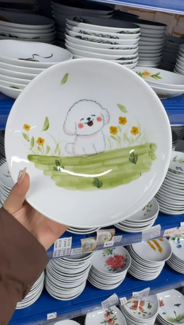 瓷片景德镇高温陶瓷食品级手绘釉中彩-圆深盘