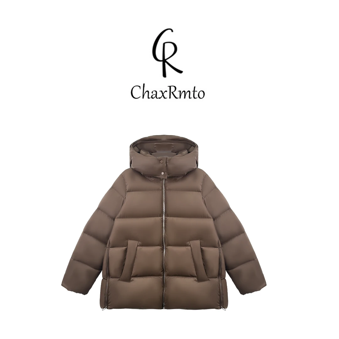 ChaxRmto 90鹅绒冬季时尚保暖经典连帽中长款羽绒服 斯斯SC1D3560