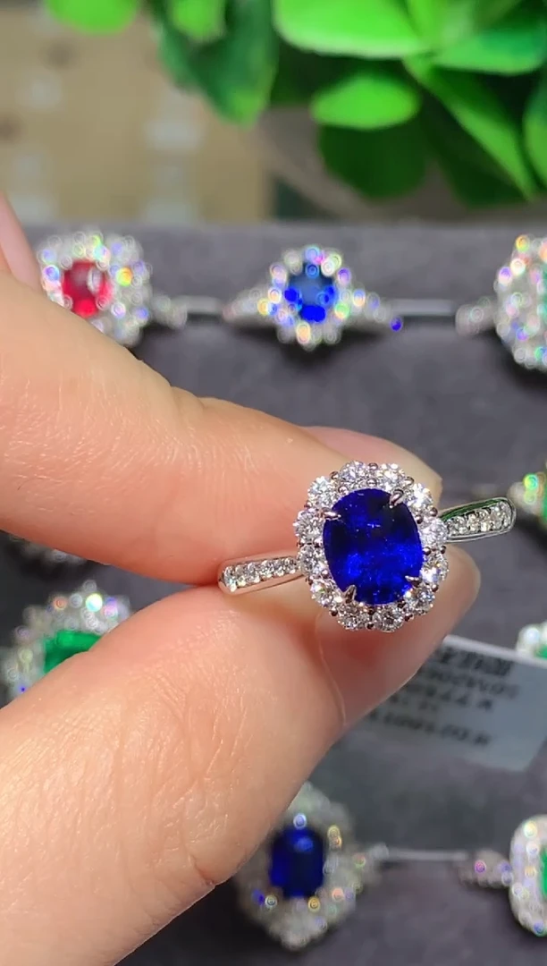 戒指蓝宝石14K金镶嵌1.43CT