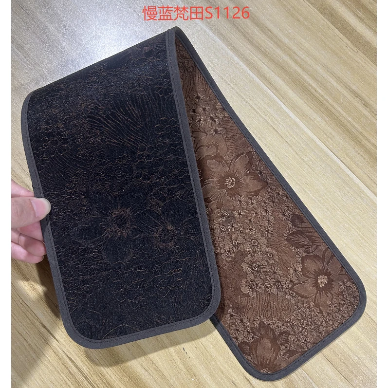 【静姐小院】黑咖拼布包边真丝香云纱茶席50*11 慢蓝梵田S1126