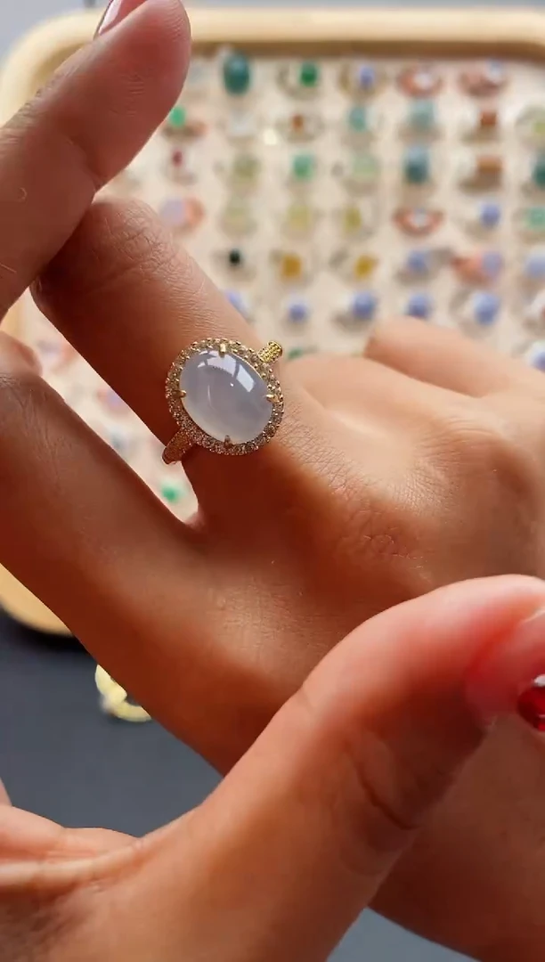 【闪购商品】翡翠戒指银S925镶嵌缅甸天然A货翡翠222  2+