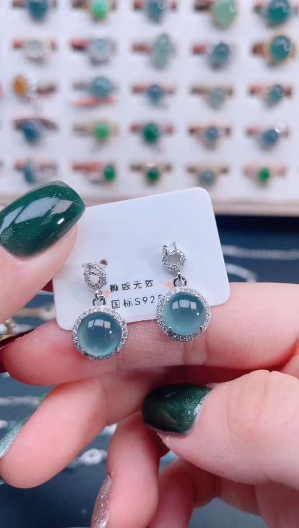 银S925镶嵌翡翠耳饰天然翡翠