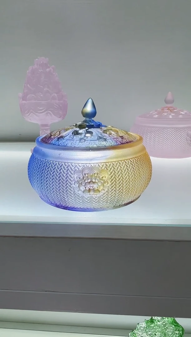 手工艺品琉璃古法琉璃双狮耳炉