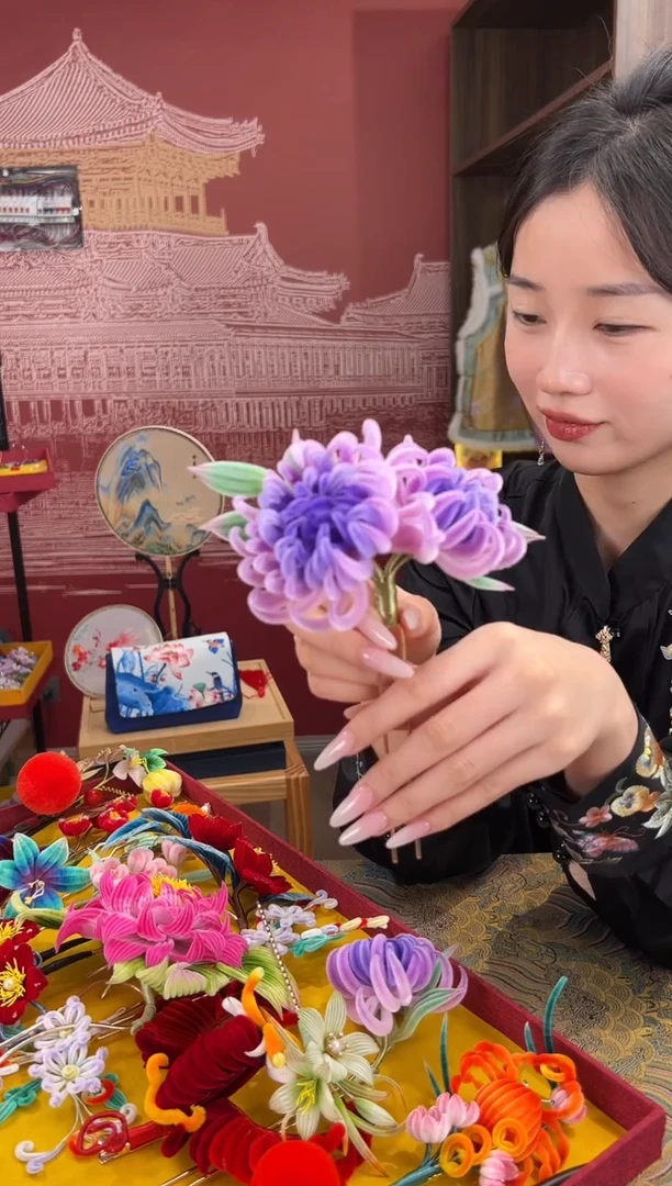 【闪购商品】刺绣非遗绒花（发饰）
