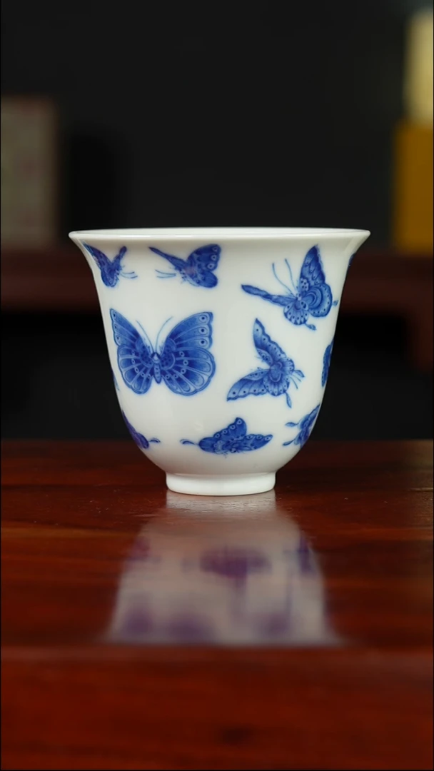 祖传窑 百蝶图单杯 真柴窑传承400年