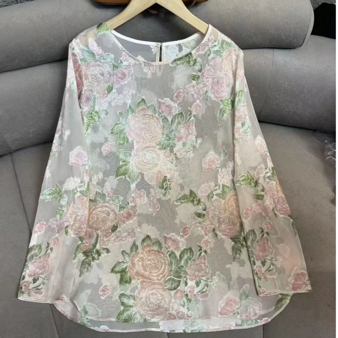 【小仙女】镂空打底上衣网红复古新中式中国风圆领白色8228-1