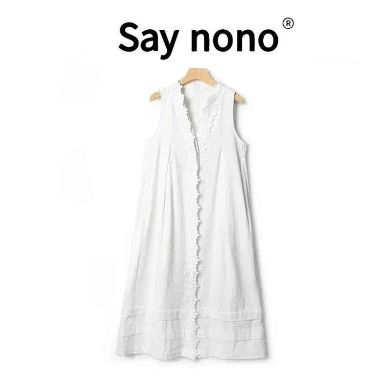 懒猫nonolSaynono手工立体定位钩花V领无袖连衣裙LSQ2608