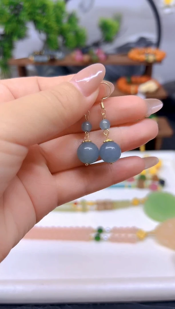 翡翠14K金镶嵌耳饰E779