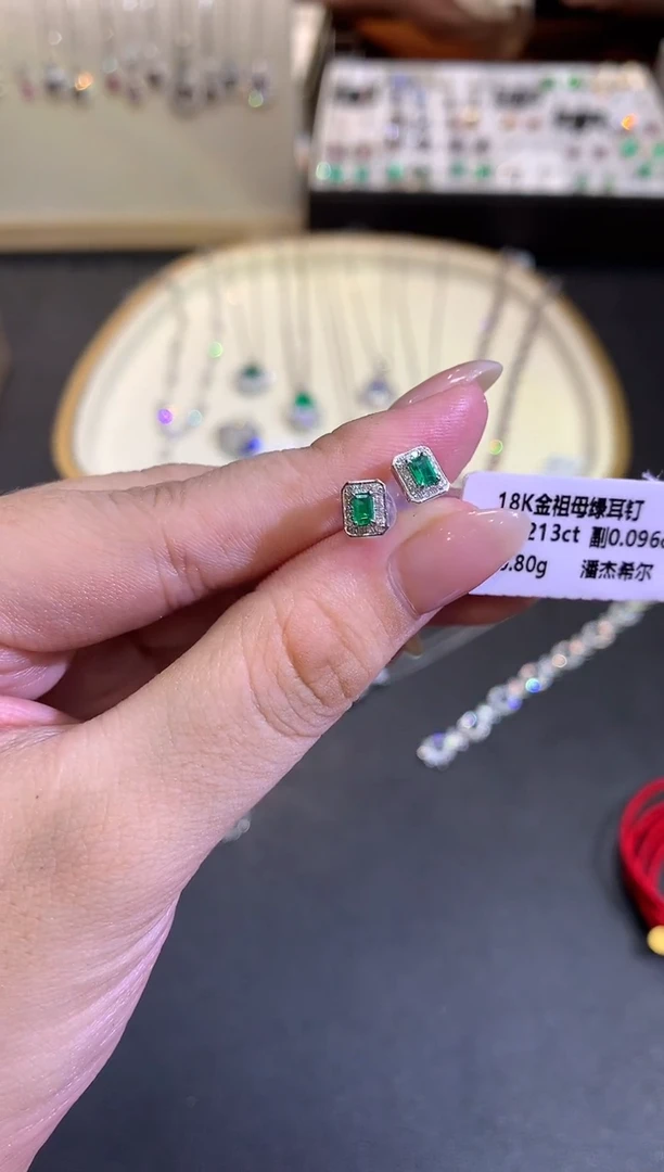 定制祖母绿耳饰18K金镶嵌D482|1990