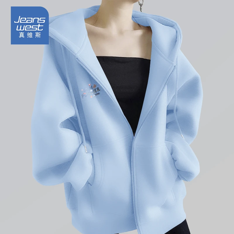 真维斯花朵印花开衫女早秋爆款宽松连帽外套2025新款韩系ins衣服