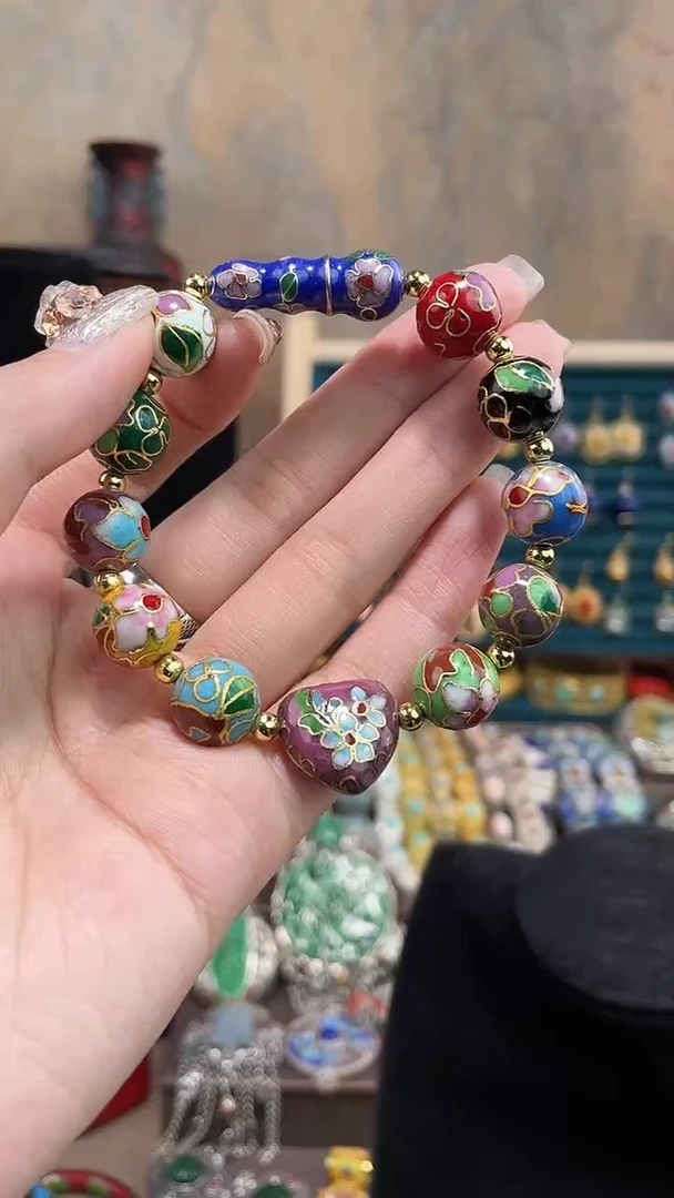 景泰蓝手串1.2多宝加葫芦加粉色心