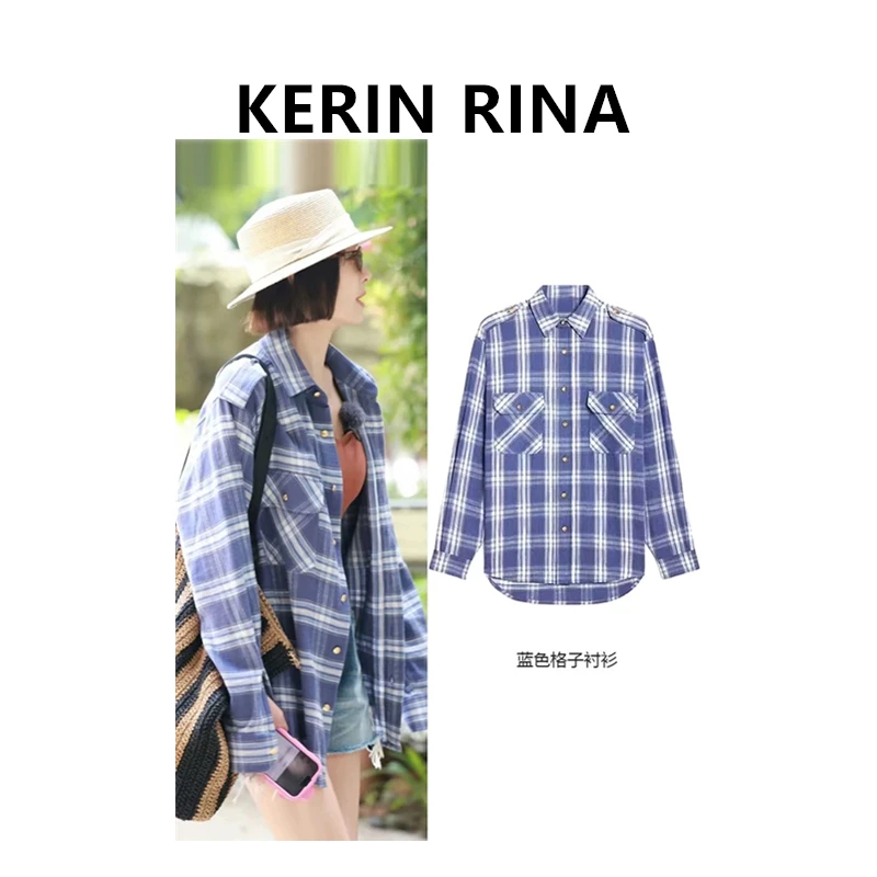 Kerin {秦岚同款}--CEL美式复古格子衬衫宽松外套
