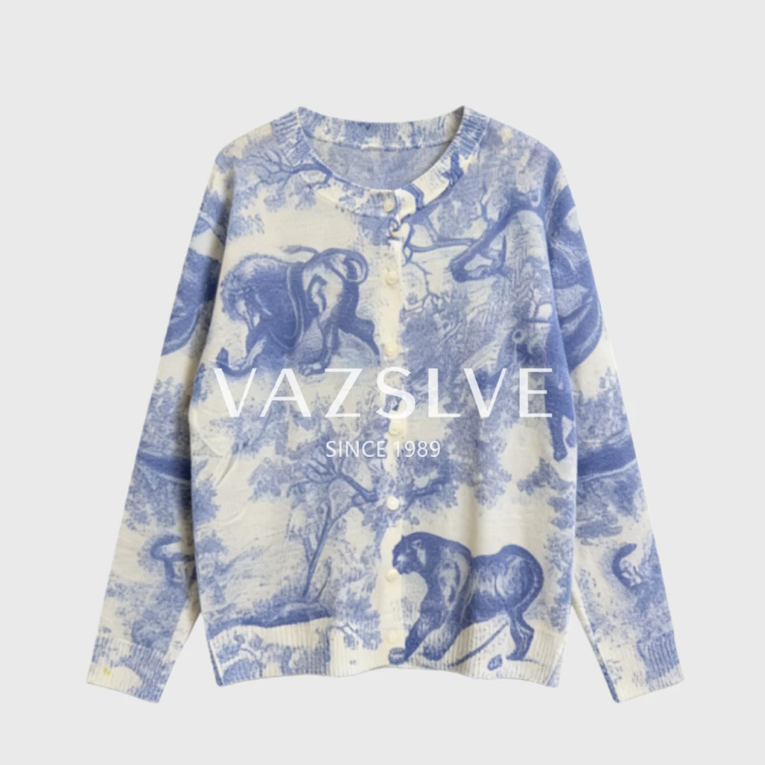 【VAZSLVE/全新奢品】捡漏 桑蚕丝丛林动物印花开衫毛衣msl1332