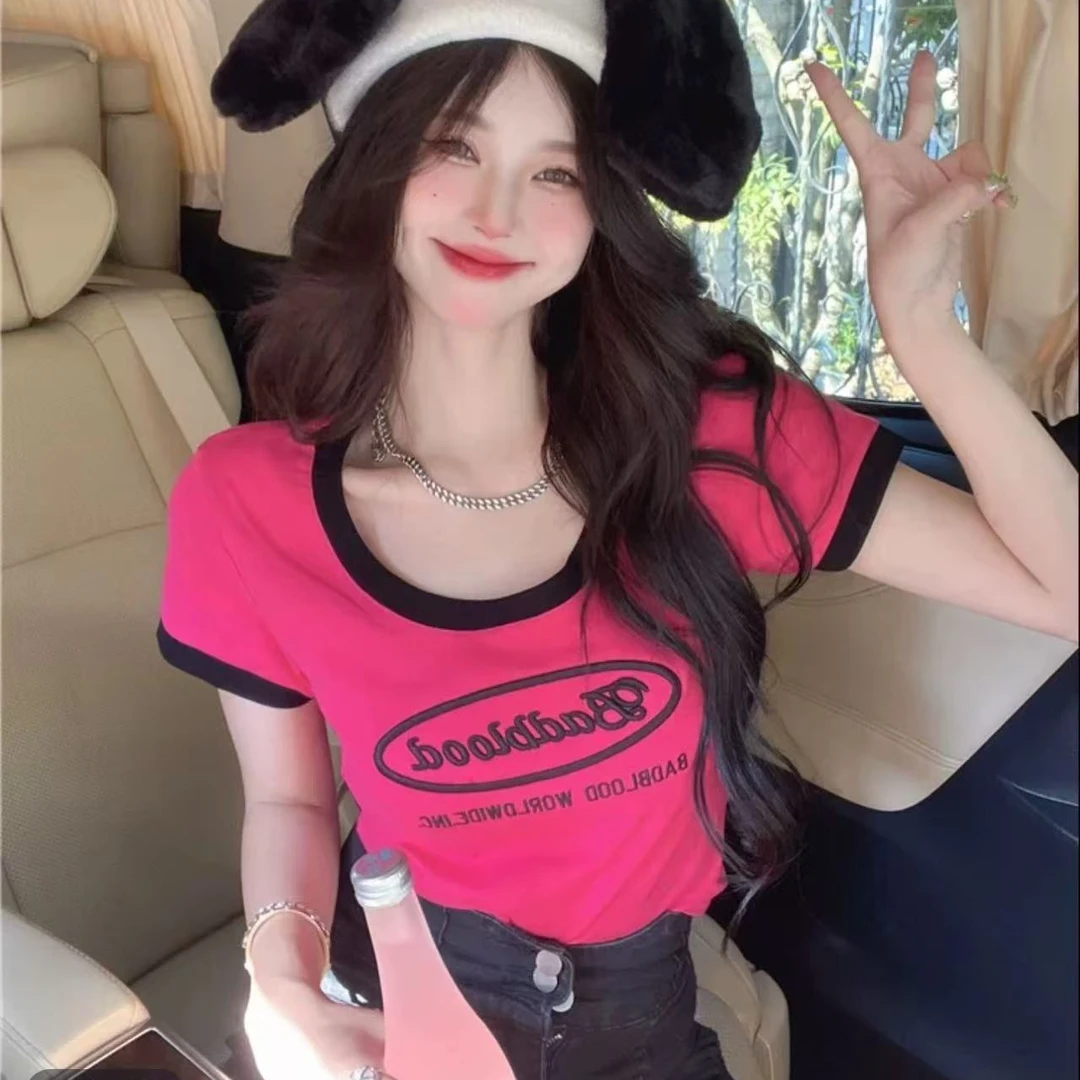 微胖mm公主风短款通勤短袖T恤ins拼接高腰韩版设计感