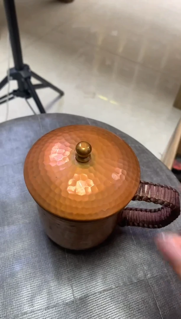 紫铜带盖双层茶缸子