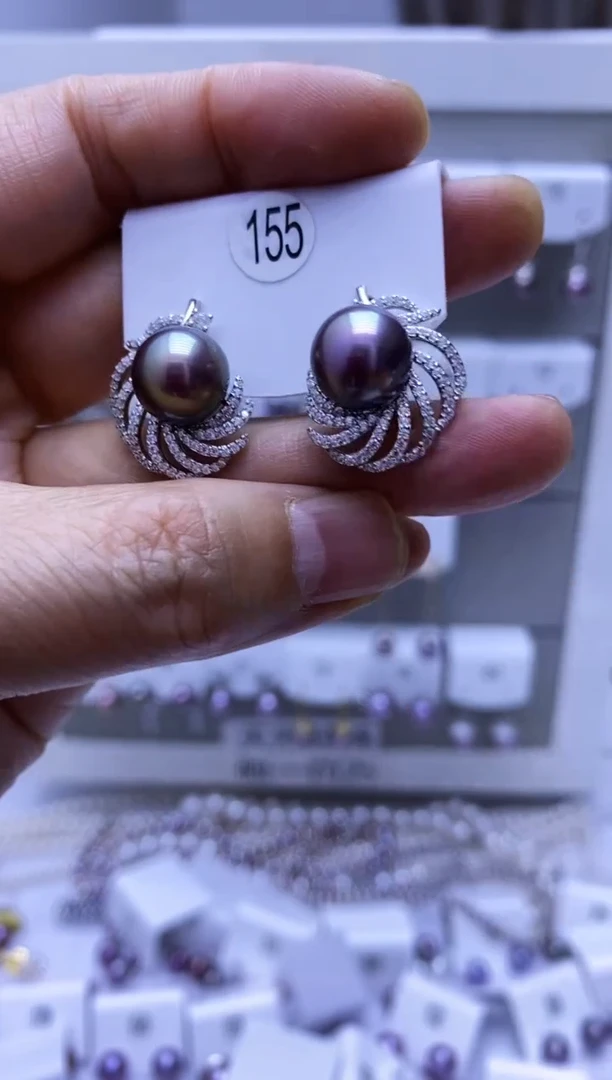 银S925镶嵌耳饰淡水珍珠155