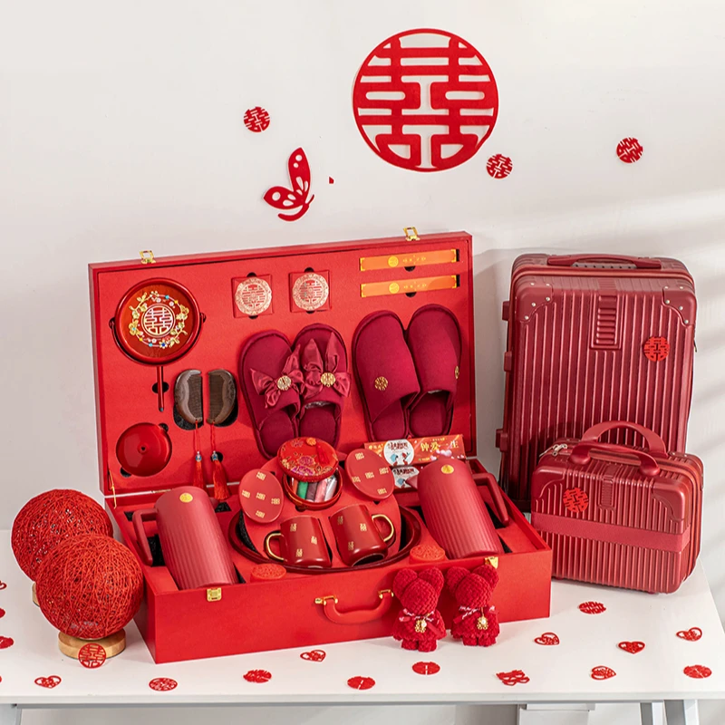 陪嫁物品女方全套一整套结婚用品大全高档嫁妆套装行李箱子长明灯