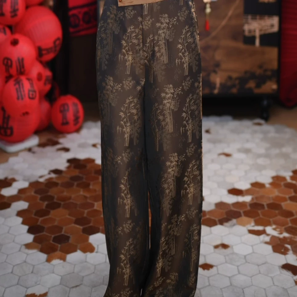 【兰可】新中式时尚松紧腰四季百搭宽松复古休闲中式设计师裤子