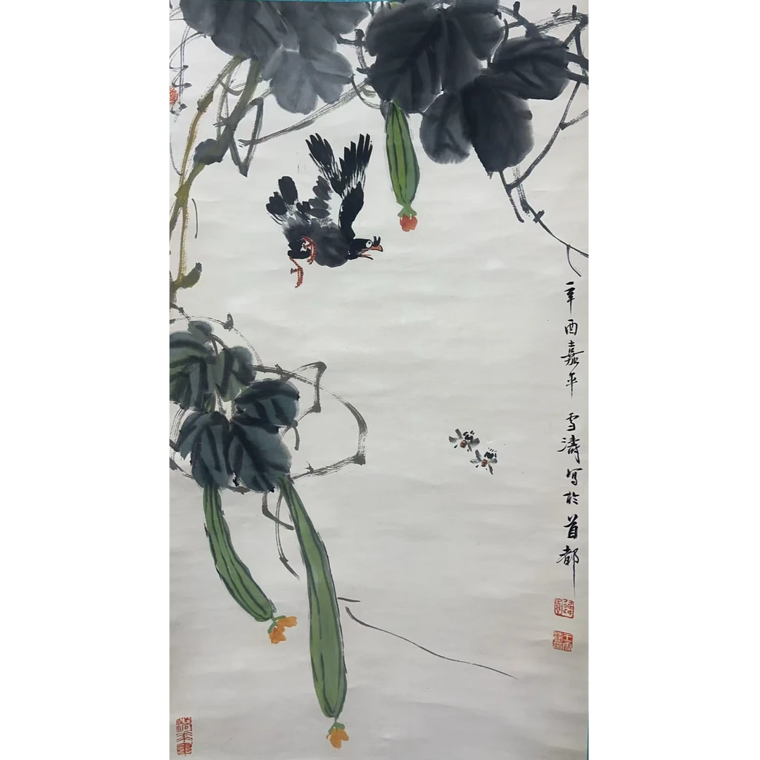 雪涛款 花鸟绘画立轴100−50 4.5 平尺
